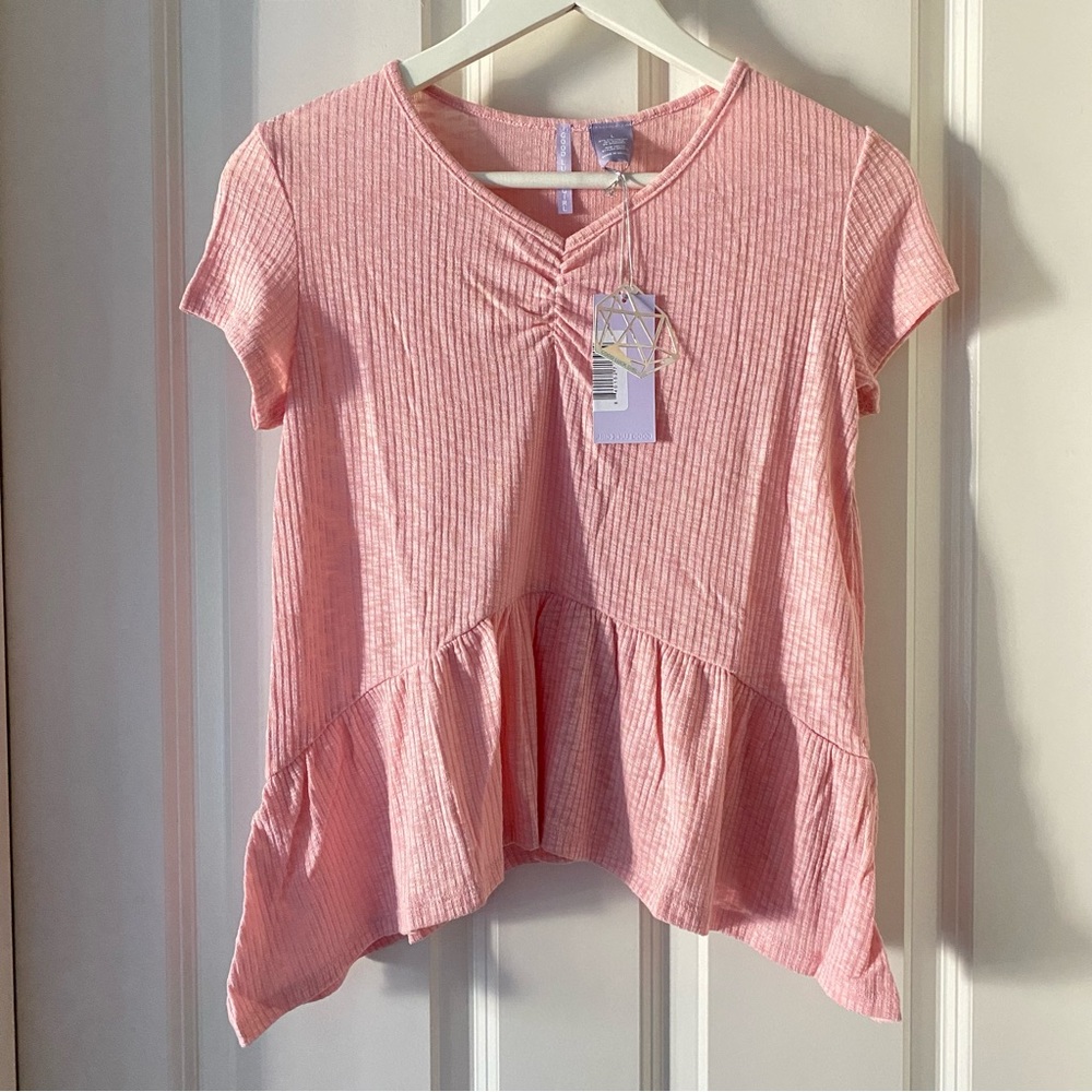 NWT Good Luck Girl Dainty Pink V-Neck Ruffle Top
